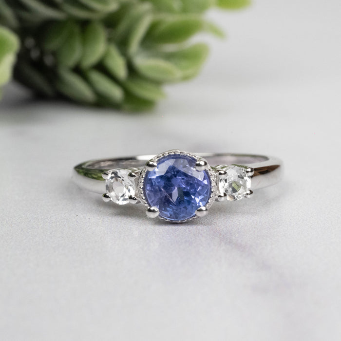 Tanzanite + White Topaz Ring 5.5mm Size 7