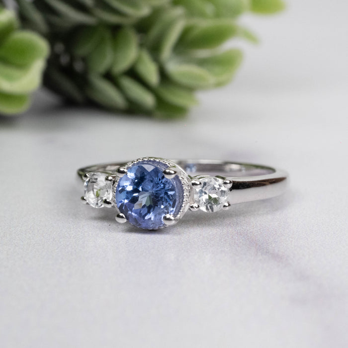 Tanzanite + White Topaz Ring 5.5mm Size 7