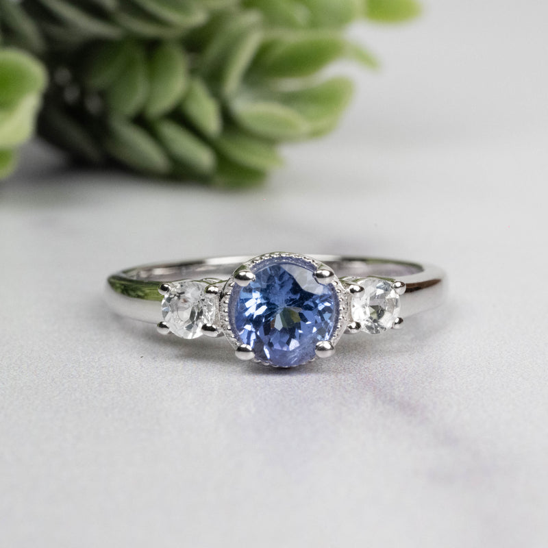 Tanzanite + White Topaz Ring 5.5mm Size 7 - InnerVision Crystals