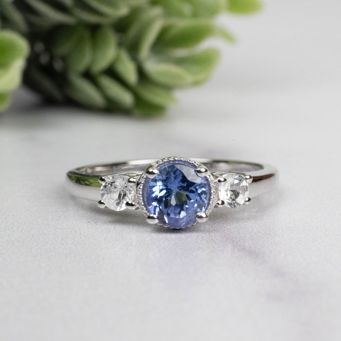 Tanzanite + White Topaz Ring 5.5mm Size 7