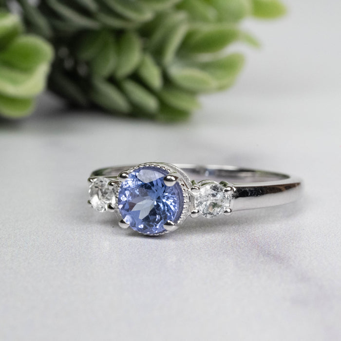 Tanzanite + White Topaz Ring 5.5mm Size 7