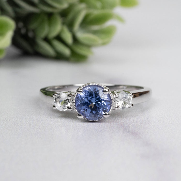 Tanzanite + White Topaz Ring 5.5mm Size 7