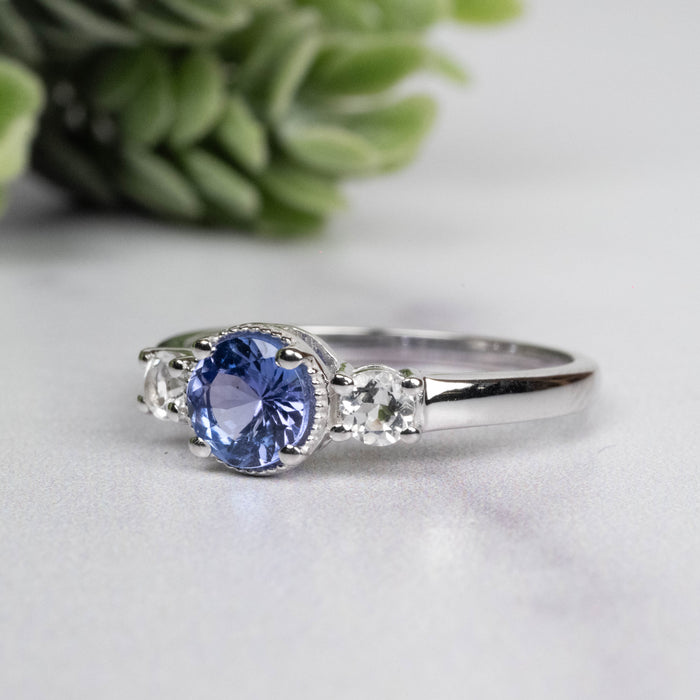 Tanzanite + White Topaz Ring 5.5mm Size 7