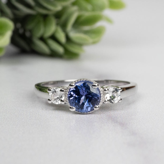 Tanzanite + White Topaz Ring 5.5mm Size 7