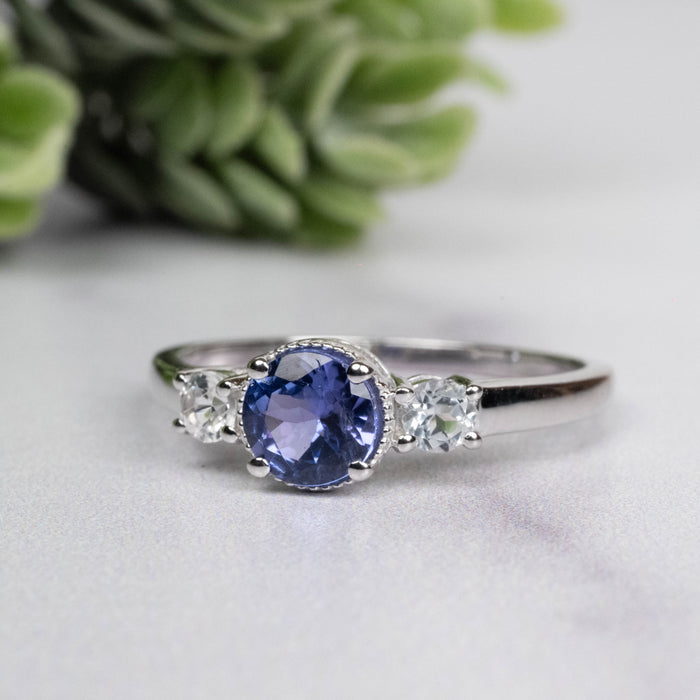 Tanzanite + White Topaz Ring 5.5mm Size 8