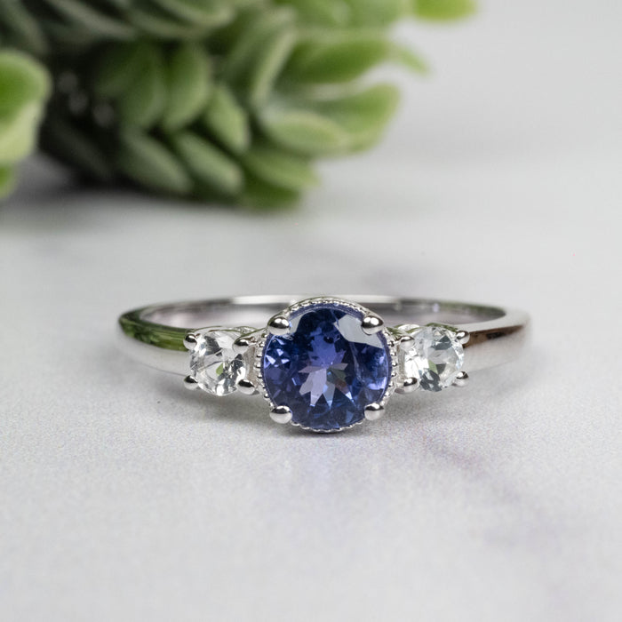 Tanzanite + White Topaz Ring 5.5mm Size 8