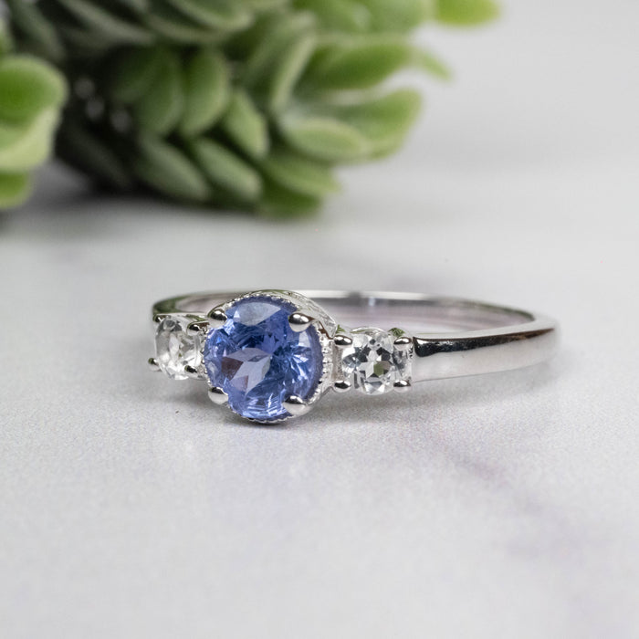 Tanzanite + White Topaz Ring 5.5mm Size 8