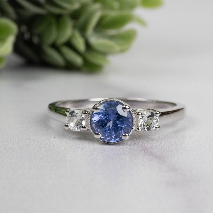 Tanzanite + White Topaz Ring 5.5mm Size 8