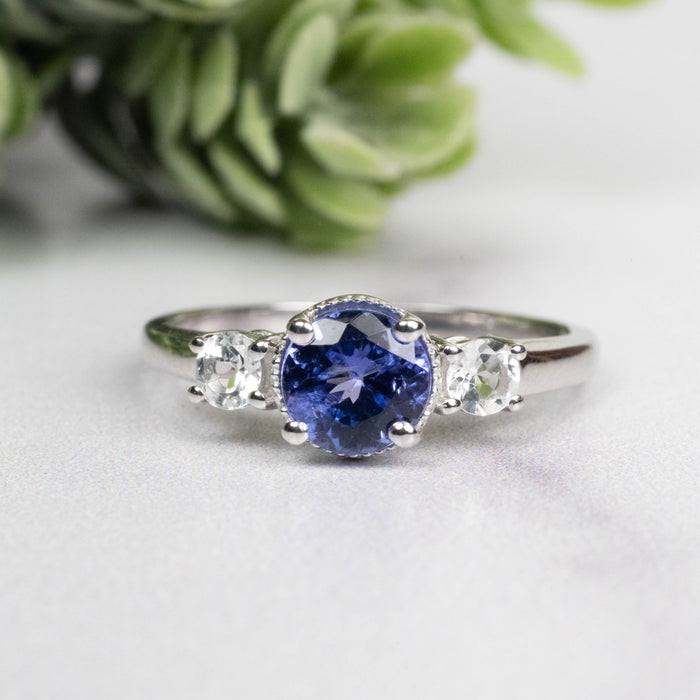 Tanzanite + White Topaz Ring 5.5mm Size 6