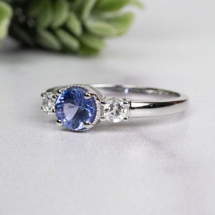 Tanzanite + White Topaz Ring 5.5mm Size 8