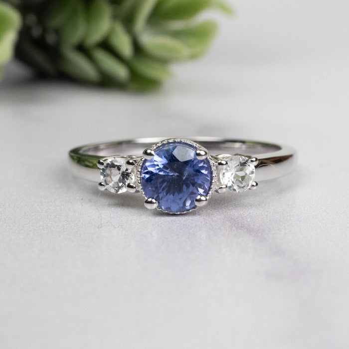 Tanzanite + White Topaz Ring 5.5mm Size 8