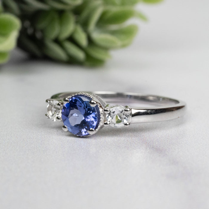 Tanzanite + White Topaz Ring 5.5mm Size 8