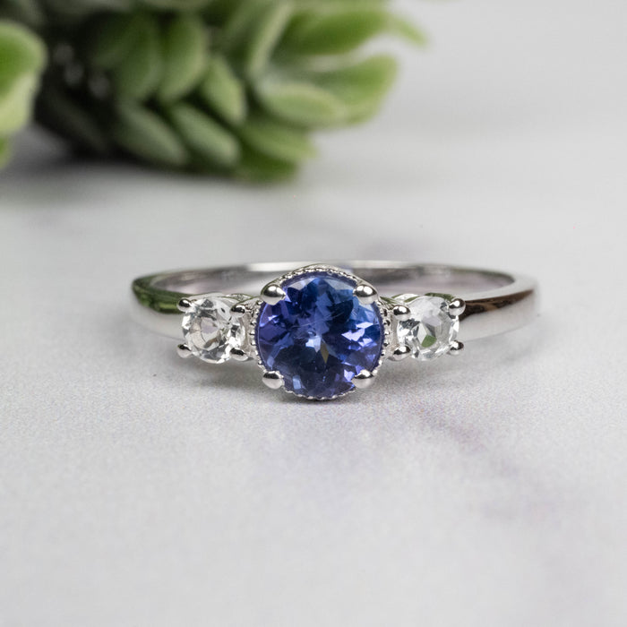 Tanzanite + White Topaz Ring 5.5mm Size 8