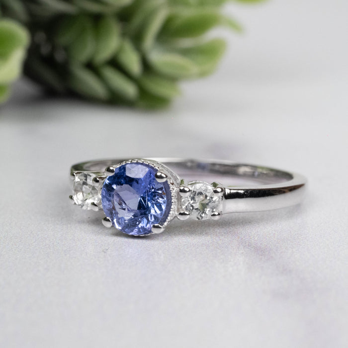 Tanzanite + White Topaz Ring 5.5mm Size 8