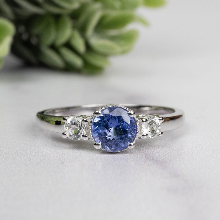 Tanzanite + White Topaz Ring 5.5mm Size 8
