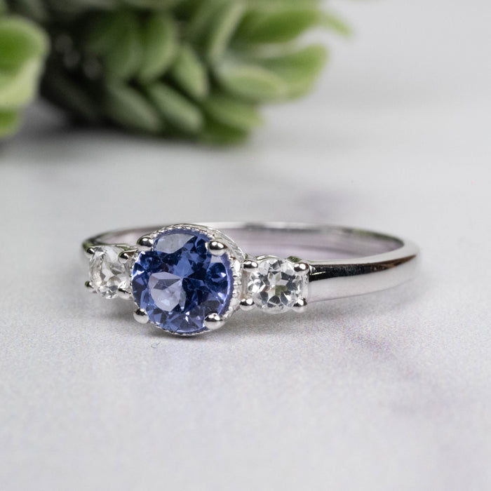 Tanzanite + White Topaz Ring 5.5mm Size 8