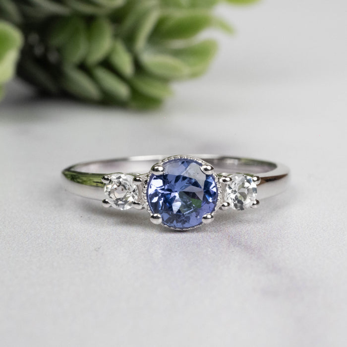 Tanzanite + White Topaz Ring 5.5mm Size 8