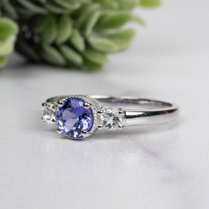 Tanzanite + White Topaz Ring 5.5mm Size 8