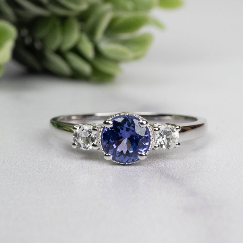 Tanzanite + White Topaz Ring 5.5mm Size 8 - InnerVision Crystals