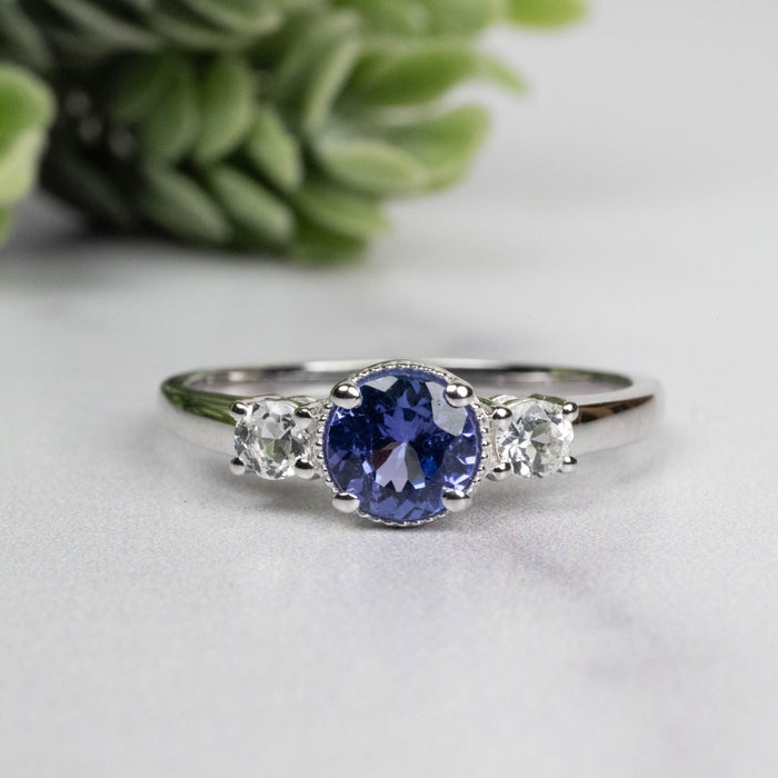 Tanzanite + White Topaz Ring 5.5mm Size 8