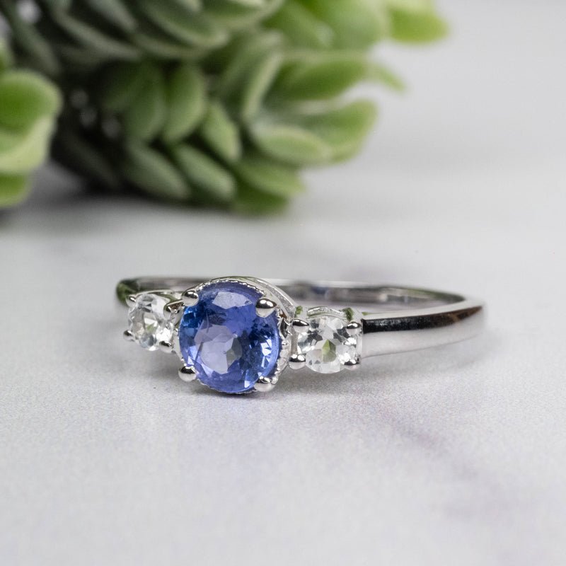 Tanzanite + White Topaz Ring 5.5mm Size 8 - InnerVision Crystals