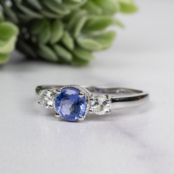 Tanzanite + White Topaz Ring 5.5mm Size 8