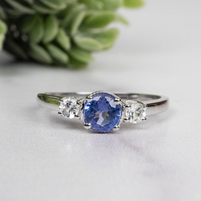 Tanzanite + White Topaz Ring 5.5mm Size 8