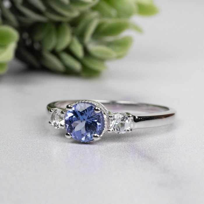 Tanzanite + White Topaz Ring 5.5mm Size 8