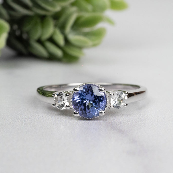 Tanzanite + White Topaz Ring 5.5mm Size 8