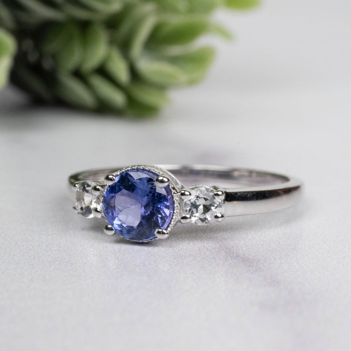 Tanzanite + White Topaz Ring 5.5mm Size 8