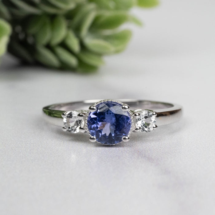 Tanzanite + White Topaz Ring 5.5mm Size 8