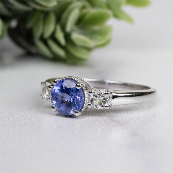 Tanzanite + White Topaz Ring 5.5mm Size 6