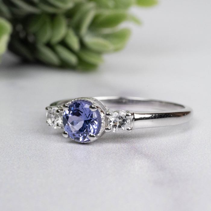 Tanzanite + White Topaz Ring 5.5mm Size 9
