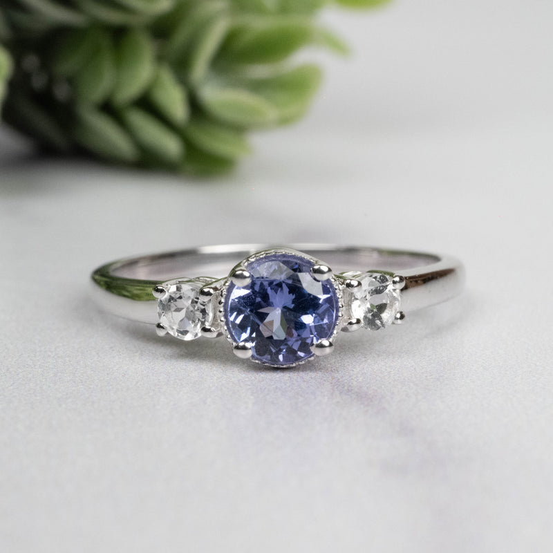 Tanzanite + White Topaz Ring 5.5mm Size 9 - InnerVision Crystals