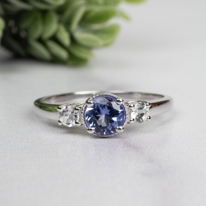 Tanzanite + White Topaz Ring 5.5mm Size 9