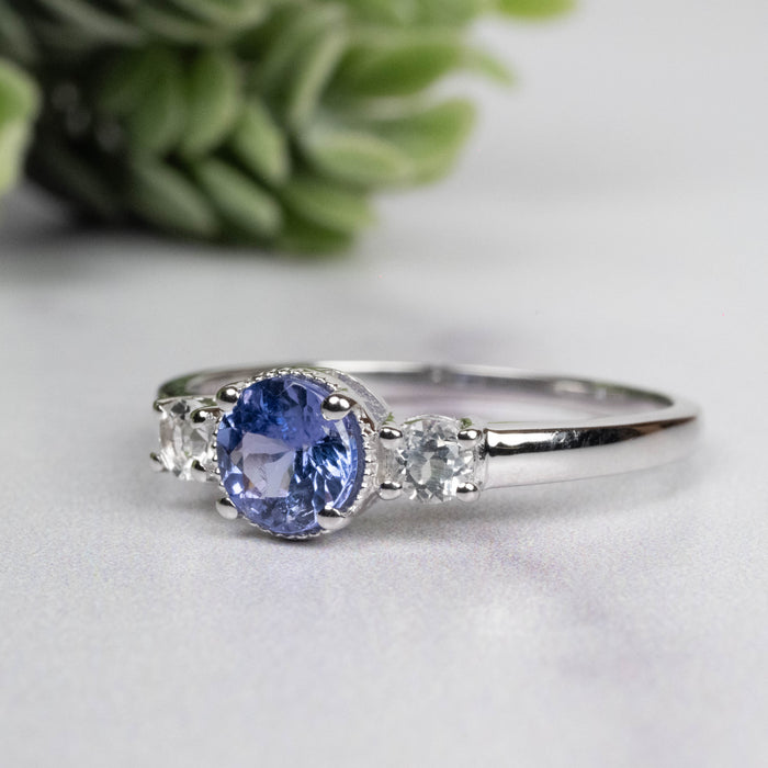 Tanzanite + White Topaz Ring 5.5mm Size 9