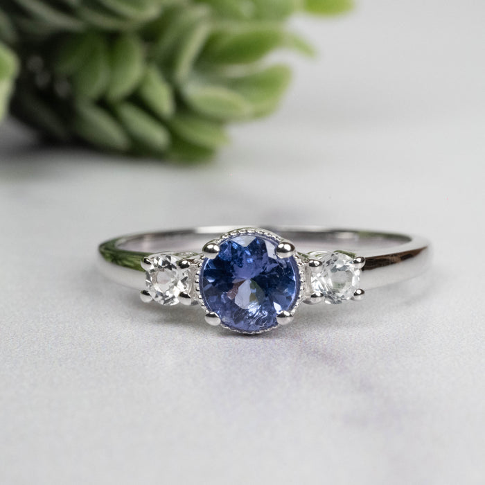 Tanzanite + White Topaz Ring 5.5mm Size 9