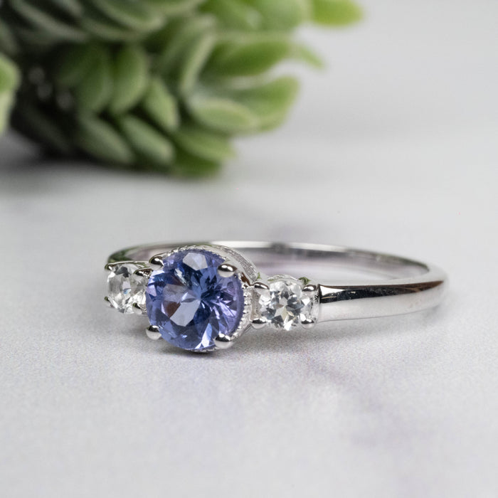 Tanzanite + White Topaz Ring 5.5mm Size 9