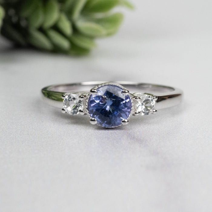 Tanzanite + White Topaz Ring 5.5mm Size 9