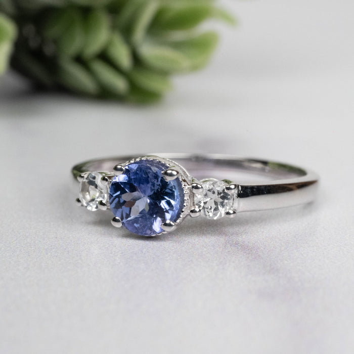 Tanzanite + White Topaz Ring 5.5mm Size 9