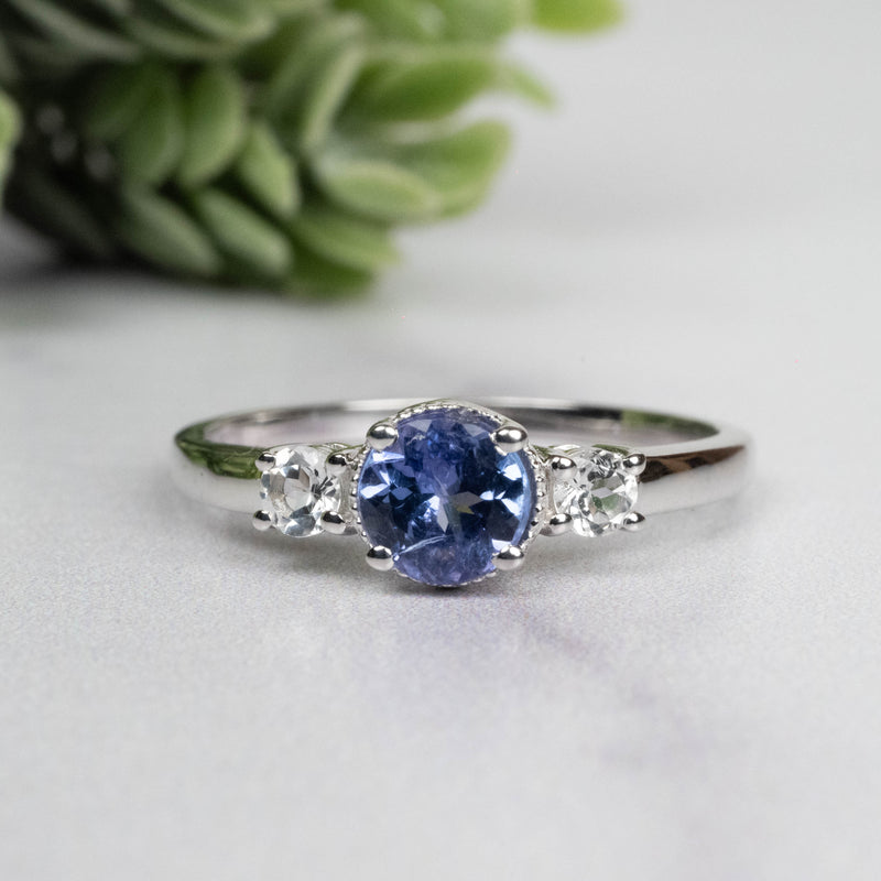 Tanzanite + White Topaz Ring 5.5mm Size 9 - InnerVision Crystals