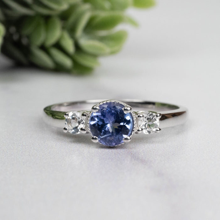 Tanzanite + White Topaz Ring 5.5mm Size 9