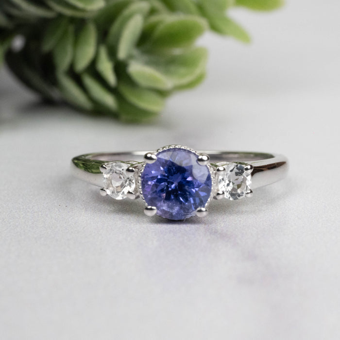 Tanzanite + White Topaz Ring 5.5mm Size 6