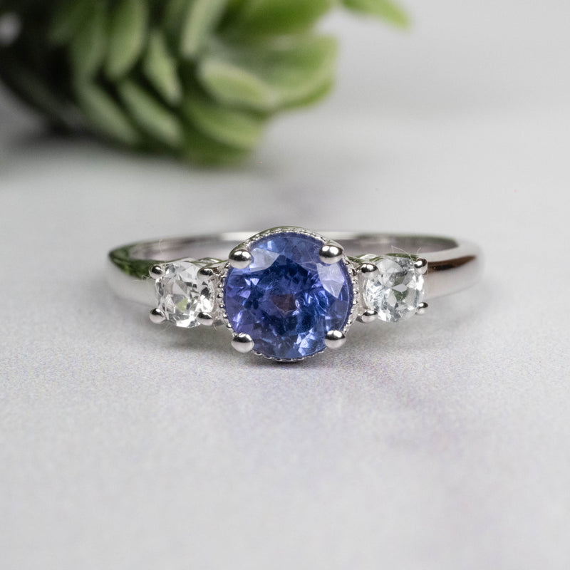 Tanzanite + White Topaz Ring 5.5mm Size 6 - InnerVision Crystals