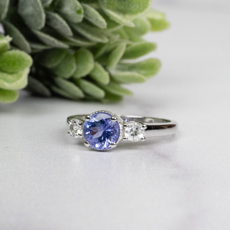 Tanzanite + White Topaz Ring 5.5mm Size 5 - InnerVision Crystals