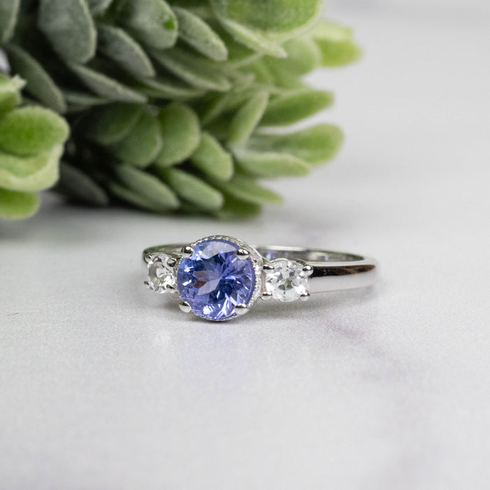 Tanzanite + White Topaz Ring 5.5mm Size 5