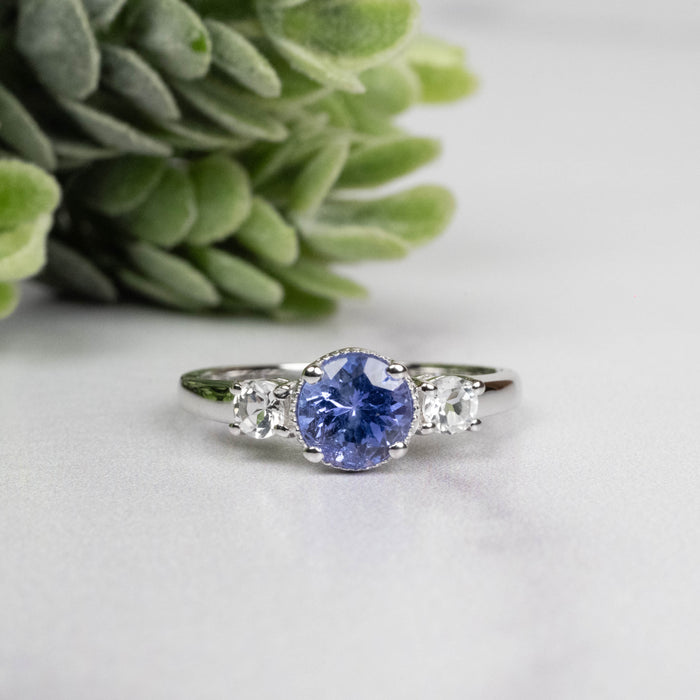 Tanzanite + White Topaz Ring 5.5mm Size 5