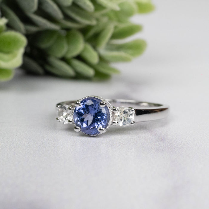 Tanzanite + White Topaz Ring 5.5mm Size 6