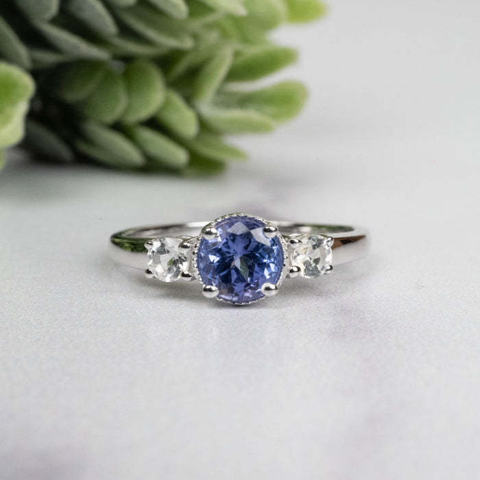 Tanzanite + White Topaz Ring 5.5mm Size 6