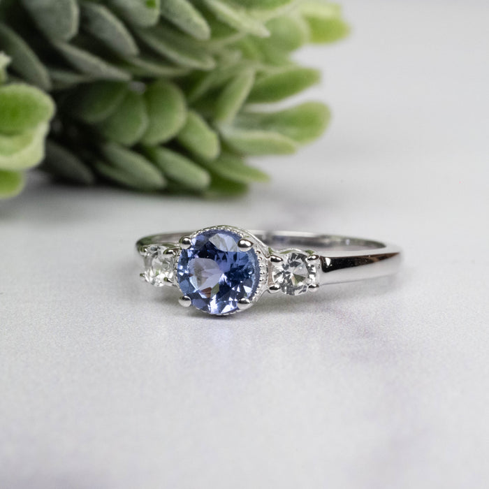 Tanzanite + White Topaz Ring 5.5mm Size 7